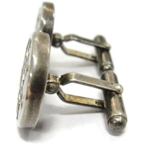Vintage Silver Plated SJ Modernist Cufflinks Round Wedding Tux Vintage - Picture 4 of 12